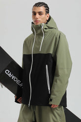 Men's Green & Black Face Vent Asym-Zip Waterproof Insulated Snow Jacket